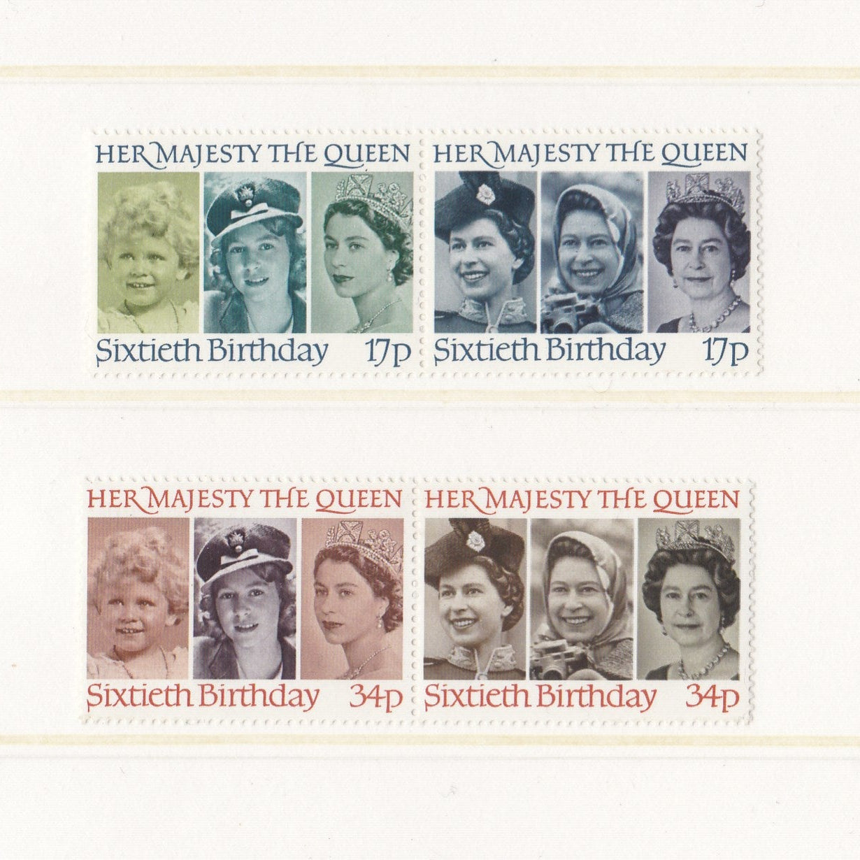 Stamps featuring portraits of a Queen on a white background