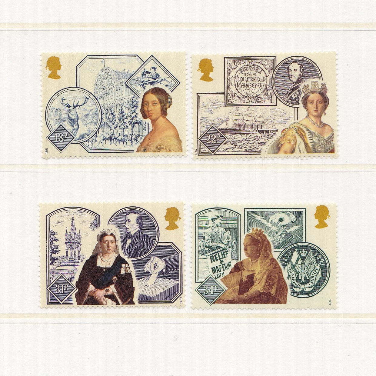 Collection of vintage stamps featuring portraits and scenic designs on a white background
