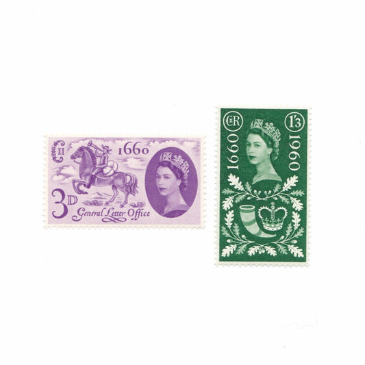 Two vintage stamps featuring a portrait of a woman on a white background