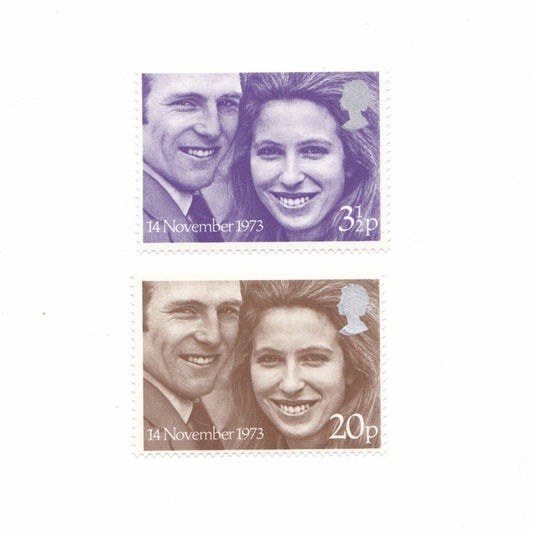 Two stamps featuring a couple with dates and prices on a white background