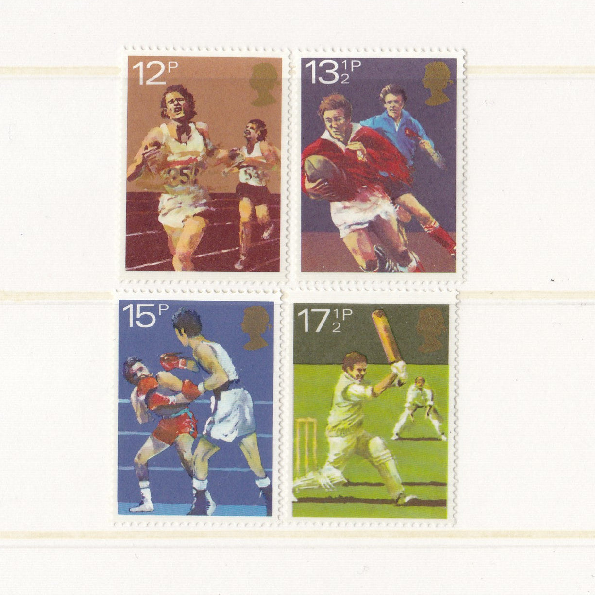 Painted illustrations of sports on stamps