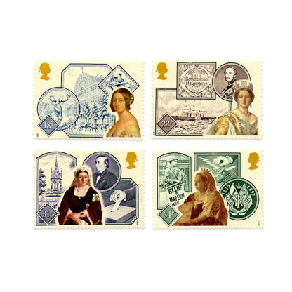 Set of six vintage stamps featuring different designs and portraits on a white background