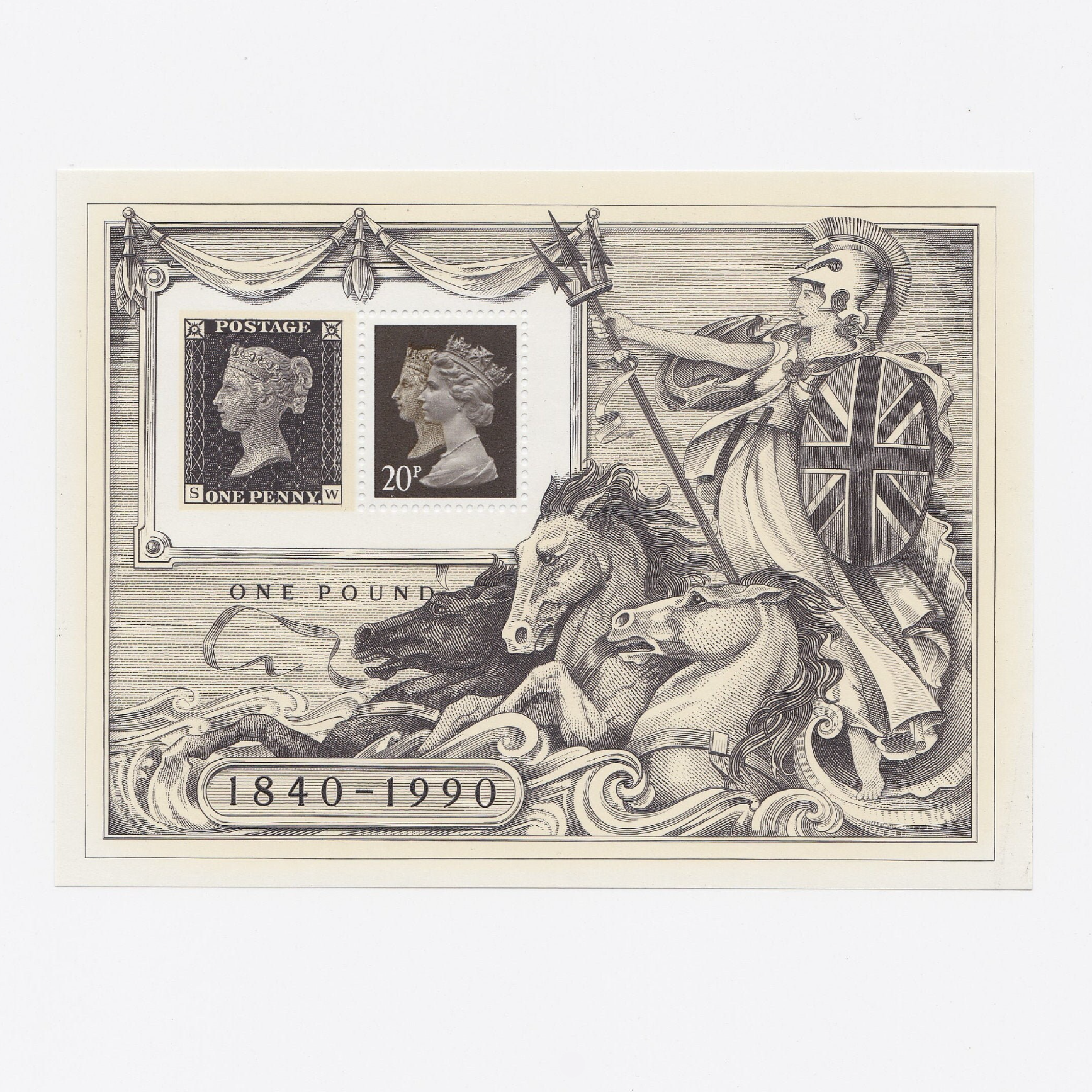 Memorial stamp for Queen Victoria's 150th anniversary with a horse and shield design.