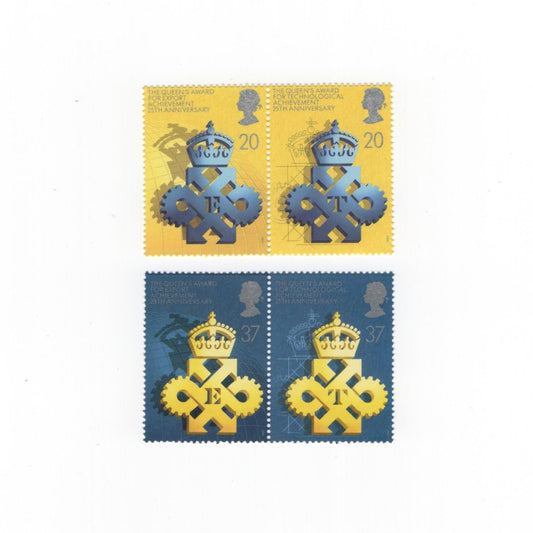 Two sets of stamps with symbols and text on a white background