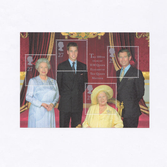 Stamp with a portrait of Queen Elizabeth II and Prince Philip on a red background